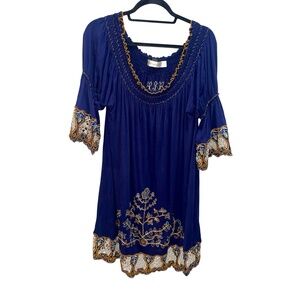Urban Mango Women's CottonNavy Babydoll Jeweled Embroidered Cut Out Detail XL